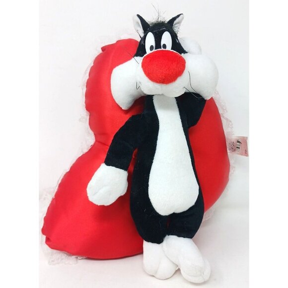 Looney Tunes Other - Looney Tunes Sylvester Plush Toy With Red Heart Pillow & Lace Trim VTG #S-1